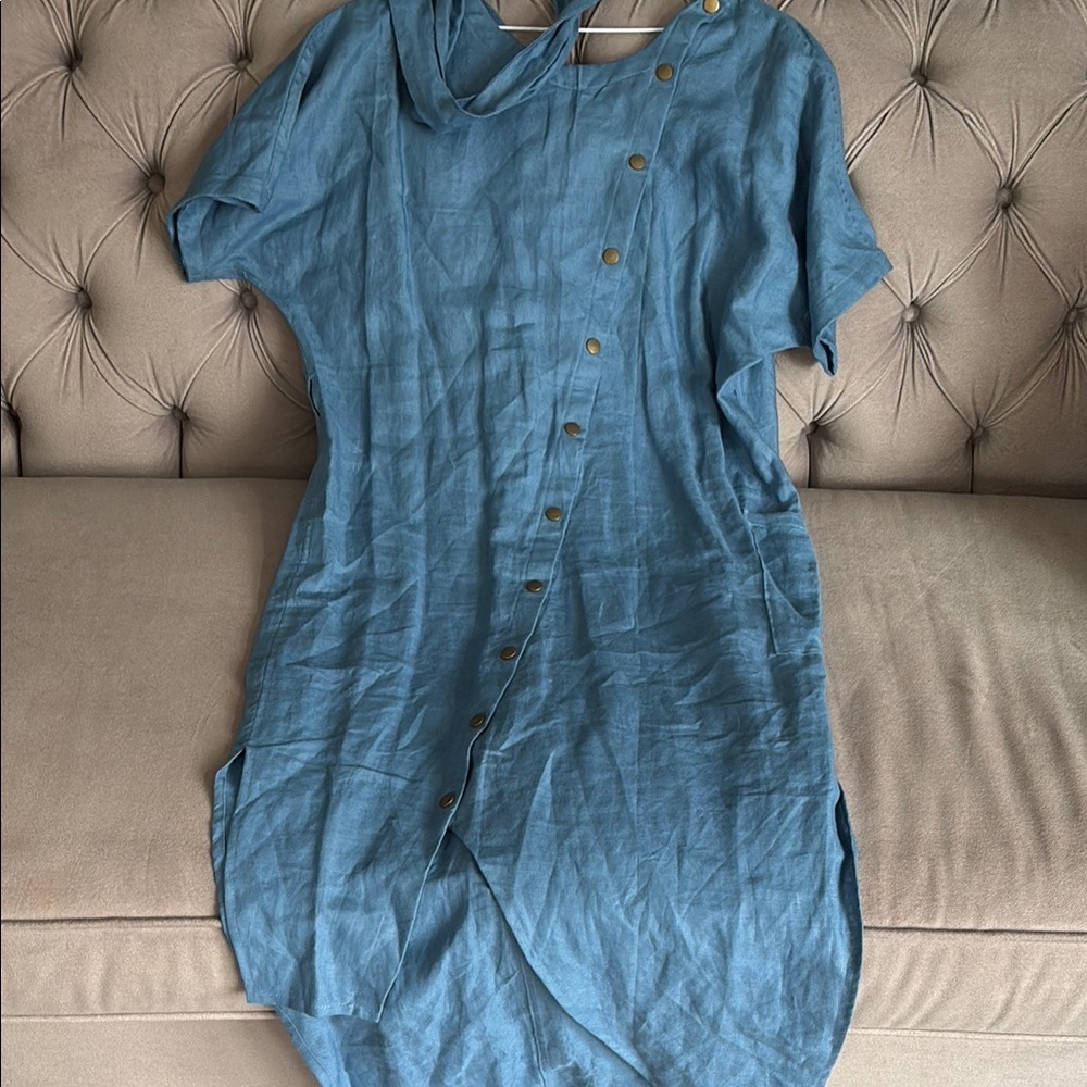 Women’s Blue Maxi Dress with Button Detail